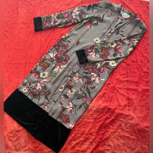 Women midi robe dress buttoned down long sleeve velvet - Picture 1 of 5